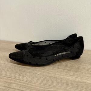 Manolo Blahnik Suede/Mesh Polka Dot Slip On Pointed Toe Flat Shoes Black EU 36.5